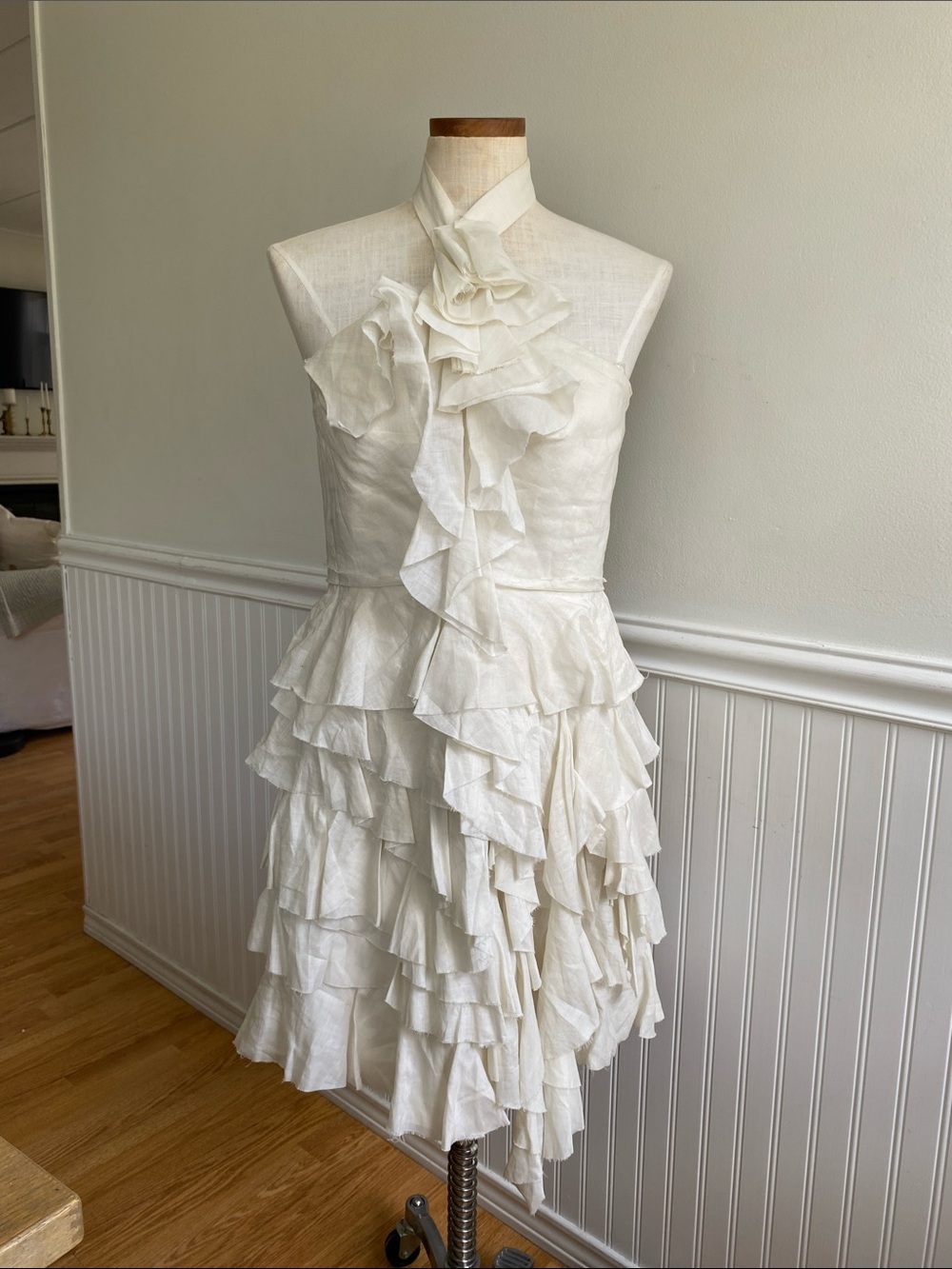 Robert Rodriguez Ivory One-Shoulder Ruffled Dress